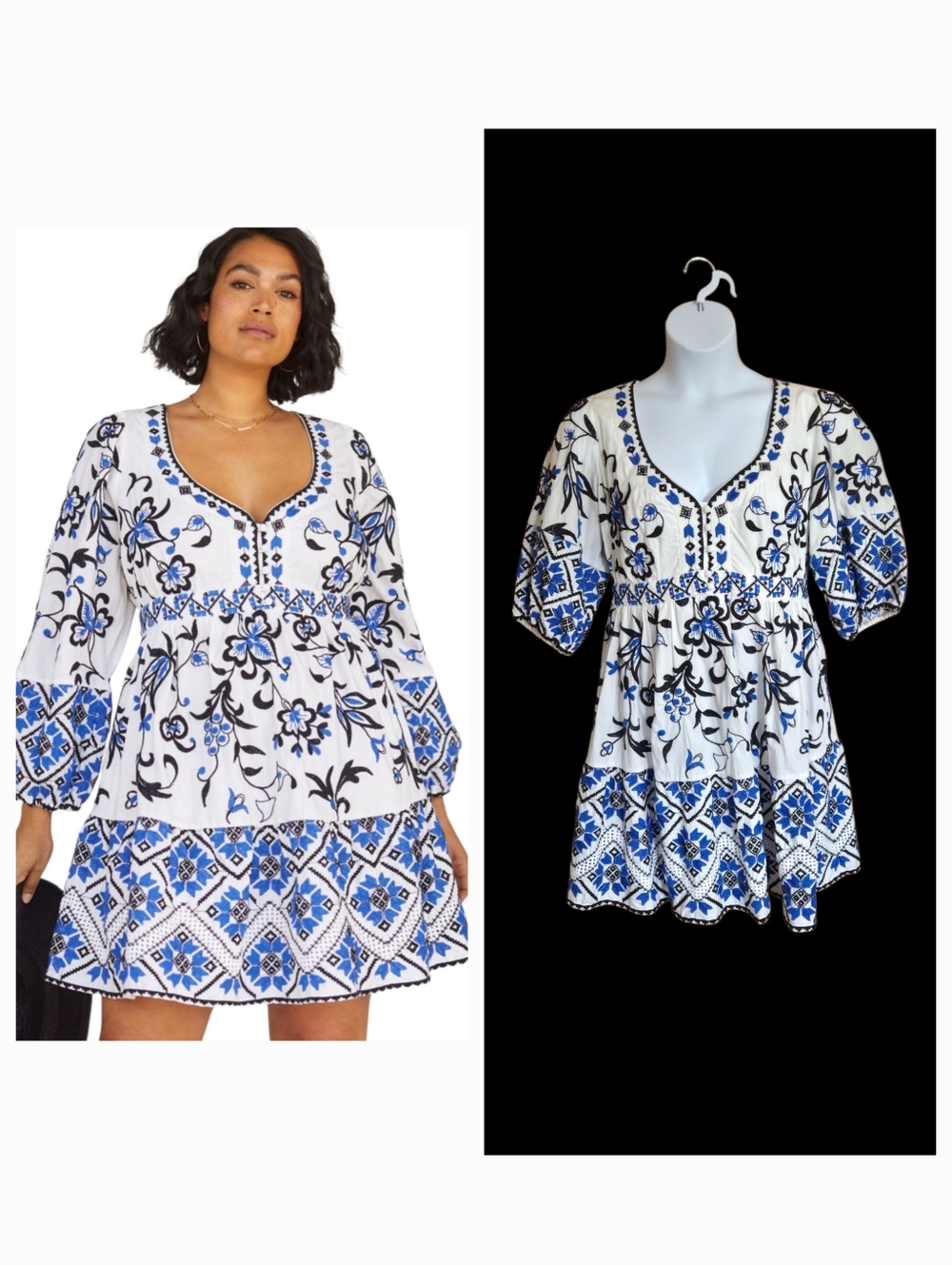 Anthropologie Sweetheart Embroidered Floral Mini Dress 20W 2X Blue Beachy Boho